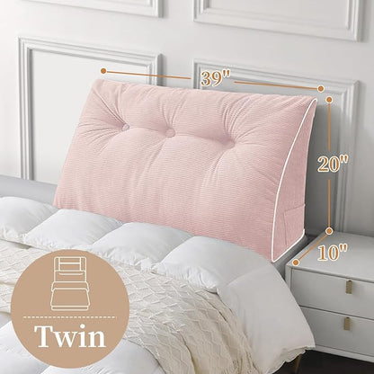 Sasttie Headboard Pillow Twin/Twin XL, Wedge Pillow Headboard for Dorm, Triangular Daybed Backrest Cushion for Sitting or Reading in Bed, with Removable Washable Cover, Light Pink
