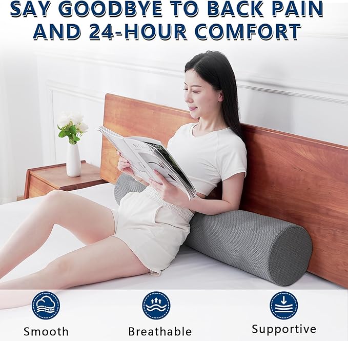 Body Pillow for Adults, Long Full Body Pillow for Side Sleepers and Pregnancy Support, High Resilience Cylindrical Bolster Pillow with Removable Washable Cover (60"x7.9", Grey)