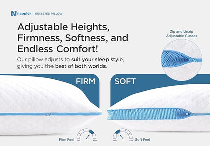 Side and Back Sleeper Pillow for Neck and Shoulder Pain Relief - Shredded Memory Foam Bed Pillow for Sleeping - 100% Adjustable Fill - King Size - Set of 2 Washable Case. Extra Fill Included