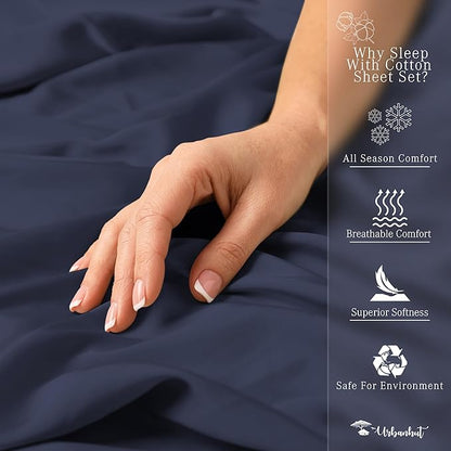 URBANHUT 1000 Thread Count Queen Sheet Set Egyptian Cotton Sheets, Long Staple Soft & Breathable, 4 Pc Bed Sheet Sets for Queen Size Bed, Luxury Hotel Sateen Sheets Fits 16" Deep Pocket - Navy Blue