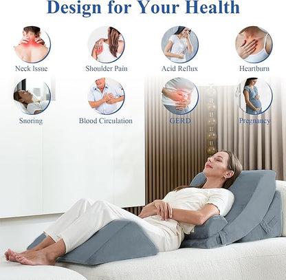 4PCS Orthopedic Bed Wedge Pillow Set, Post Surgery 45D Memory Foam for Back, Neck, and Leg Pain Relief Pleasing & Adjustable Support Pillows-Ease Acid Reflux & GRED with Better Sleep, Navy
