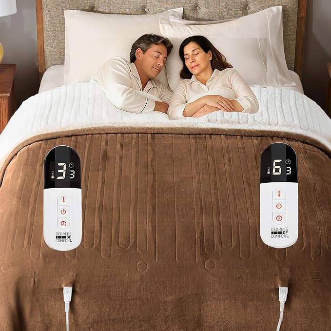 Sherpa Soft Dual Control Electric Blanket King Size, Heating Blankets | Washable | 1-10 Hour Automatic Shut Off | Double Zone, 6 Heat Settings | 100" X 90" Mocha