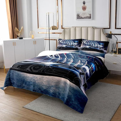 Erosebridal Racing Car Coverlet Set Twin Size, Boys Race Car Bedspread Quilt Set Speed Sports Automobile Quilted, Man Fashion Soft Home Decorative 2 Pieces(1 Bedspread and 1 Pillowcase), Blue Grey