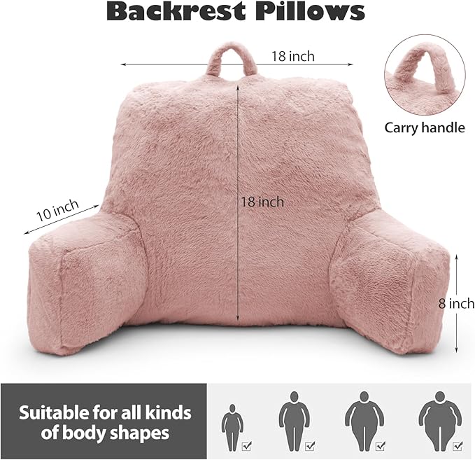 Reading Pillow Large Bed Pillow,Backrest Pillow with Arms, Back Support for Sitting Up in Bed, Couch for Lounging Bedrest,Pink