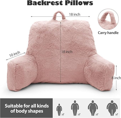Reading Pillow Large Bed Pillow,Backrest Pillow with Arms, Back Support for Sitting Up in Bed, Couch for Lounging Bedrest,Pink