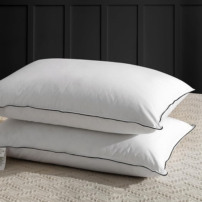 APSMILE Medium Firm Feathers Down/Poly Pillow Queen Size Set of 2, Luxury Feather Pillow for Sleeping, 100% Organic Cotton Cover Hotel Bed Pillow, Wrapped in Polyester (White, 20"x30")