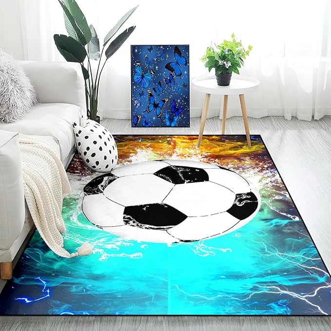 Football & Soccer Rugs for Boys Bedroom 5'x7' Sports Rugs for Boys Bedroom Living Room Playroom Sports Carpet for Kids Soccer Room Decor Sofa Floor Mats