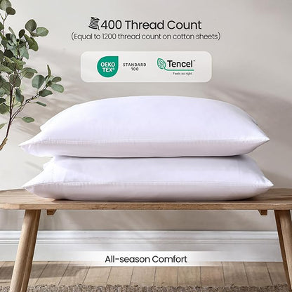 100% Eucalyptus Tencel Lyocell Cooling Pillowcases (2pc), Silky Soft & Smooth Pillow Cases, Sustainably Made, Sensitive Skin & Acne Pillowcase, Hypoallergenic - Std, White
