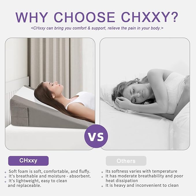 Memory Foam Bed Wedge Pillow (10"x24"x24") - Acid Reflux & Back Pain Relief, Anti-Snoring Incline Design, Removable Washable Cover for Sleep & Post-Surgery Support