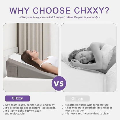 Memory Foam Bed Wedge Pillow (10"x24"x24") - Acid Reflux & Back Pain Relief, Anti-Snoring Incline Design, Removable Washable Cover for Sleep & Post-Surgery Support