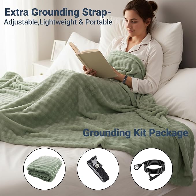 Grounding Blanket Grounding Sheets Queen, Grounding Throw for Improved Sleep, Relieving Pain,Conductive Grounded Mat for Bed with Grounding Wire (Green, Baby)