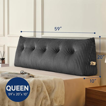 Z-hom Queen Headboard Pillow, Triangular Wedge Reading Pillow for Bed or Sofa, Ergonomic Backrest Cushion for Sitting Up, Reading or Relaxing, with Side Pocket，Removable Washable Cover,Grey