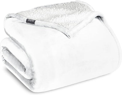 Bare Home Sherpa Fleece Blanket - King Size - Blanket for Bed, Sofa, and Couch - Warm & Lightweight - Fluffy & Soft - Reversible (King, White)