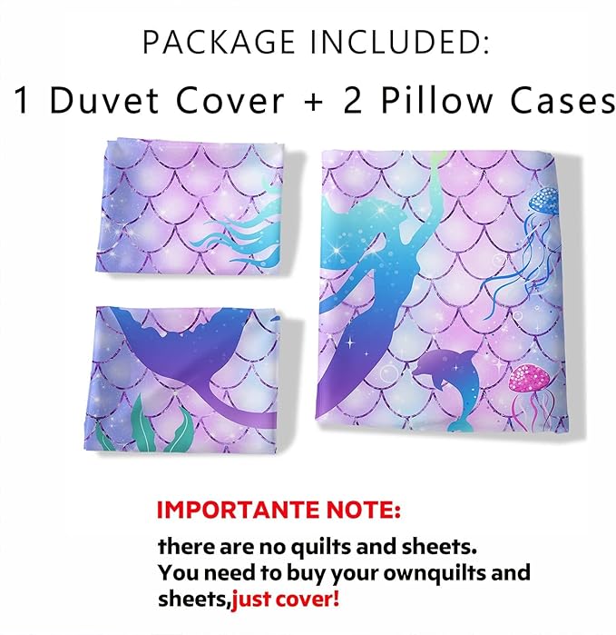 CVHOUSE Mermaid Duvet Cover King Size, Ocean Rainbow Mermaid Bedding Set for Girls Kids Teens, Beach Rainbow Comforter Cover, 1 Duvet Cover 2 Pillowcases 3 Piece