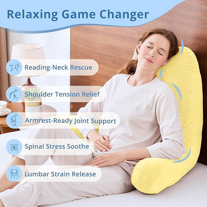 Sasttie 25-inch Reading Pillows for Sitting in Bed Adult, Jumbo Velvet Back Pillow Bed Sitting Up, XL High Back-Rest Support Cushion for Sit Up on Couch & Floor, Oeko-Tex Certified, Light Yellow