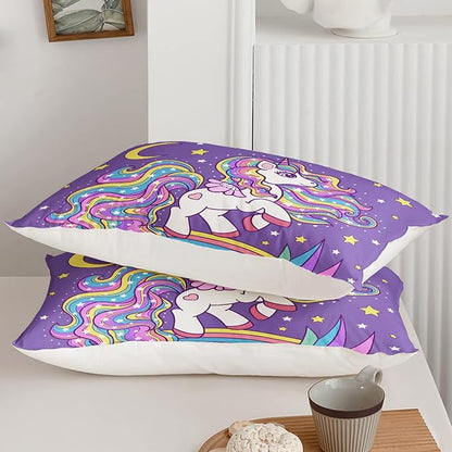 QOOMO Unicorn Comforter Twin Size,Rainbow Unicorn Comforter Set for Kids Teens Girls,3Pcs Bedding Set Printed Comforter with 2 Pillowcases,Down Alternative,Soft and Lightweight，Twin Size