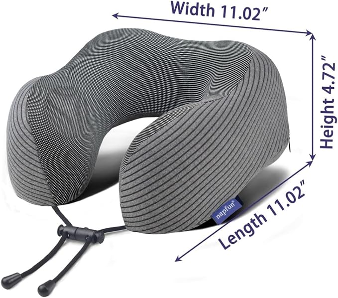 napfun Neck Pillow for Traveling, Upgraded Travel Neck Pillow for Airplane 100% Pure Memory Foam Travel Pillow for Flight Headrest Sleep, Portable Plane Accessories, Luxury Sets (Optional), Dark Grey
