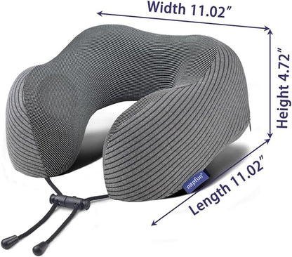 napfun Neck Pillow for Traveling, Upgraded Travel Neck Pillow for Airplane 100% Pure Memory Foam Travel Pillow for Flight Headrest Sleep, Portable Plane Accessories, Luxury Sets (Optional), Dark Grey