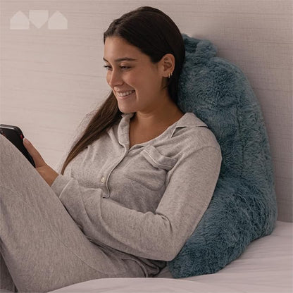Milliard Reading Pillow, Sit Up Pillow for Bed, Back Rest Pillow, with Faux Fur, Removable Cover, 8x15 inches, Made with Shredded Memory Foam (Light Grey)