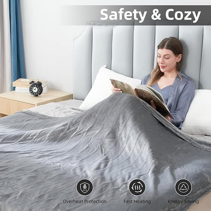 Electric Heated Blanket Full Size 72”x84”,Cozy Soft Warmth with 5 Heating Settings 10 Hours Auto-Off, Long Cord Energy-Saving, for Bed, Fast Heating Machine Washable, Light Gray