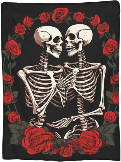 Skull Lover Rose Flower Blanket Gifts for Adults Women Men Skeleton Tarot Flannel Throw Blankets Soft Fuzzy Lightweight for Home Decor Couch Bed Sofa 60x50 Inches