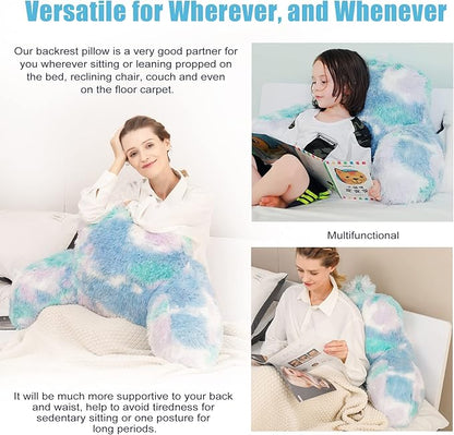 Cozy Fur Backrest Pillow with Arms, 30x17x17 Inch, Premium Filling, Great Back Support Reading Pillow for Kids, Teens & Students, Well Made Bed Pillows for Sitting Up in Bed, Nice Gift