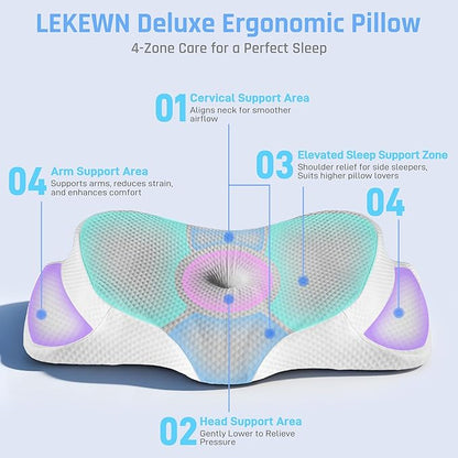 RestAssured Cervical Neck Pillow - Ergonomic Memory Foam Bed Pillows for Sleeping, Neck Pillows for Pain Relief, Back and Side Sleeper Pillow
