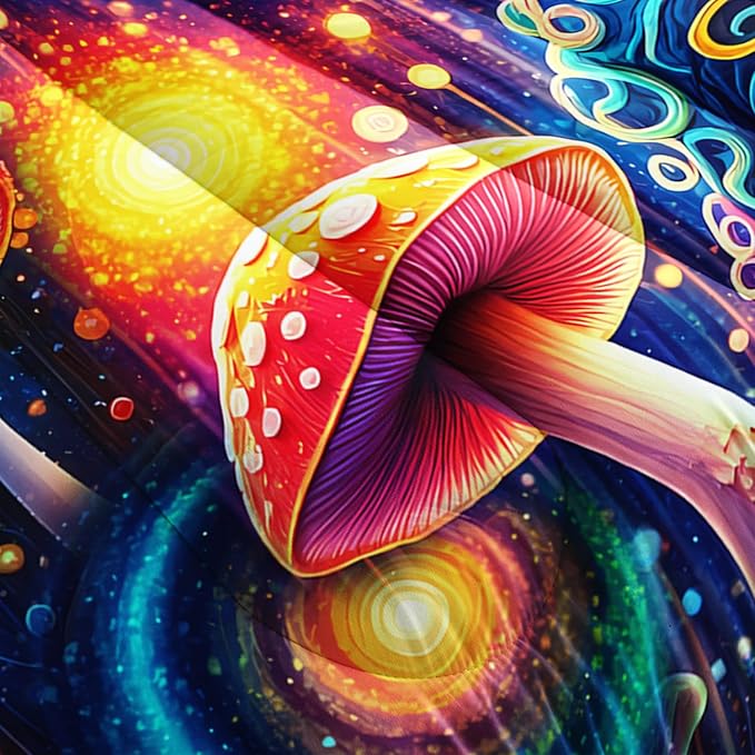 Kids Mushroom Comforter Set King Size,Colorful Flash Natural Wild Fungus Bedding Set for Kids Boys Girls Room Decor,Botanical Plants Bedding Sets with 2 Pillowcases.