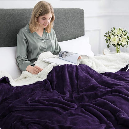 IR Imperial Rooms Sherpa Blankets Queen Size - Thick and Warm Blankets for Winter, Reversible Soft and Fuzzy Fluffy Queen Size Blanket for Bed, Purple, 90x90 Inches