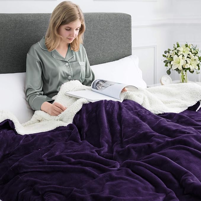 IR Imperial Rooms Sherpa Fleece Throw Blanket for Couch - Soft and Fuzzy Purple Blanket for Winter - Reversible Thick and Warm Fluffy Throw Blankets for Bed, Sofa, Camping and Travel, 50x60 Inches