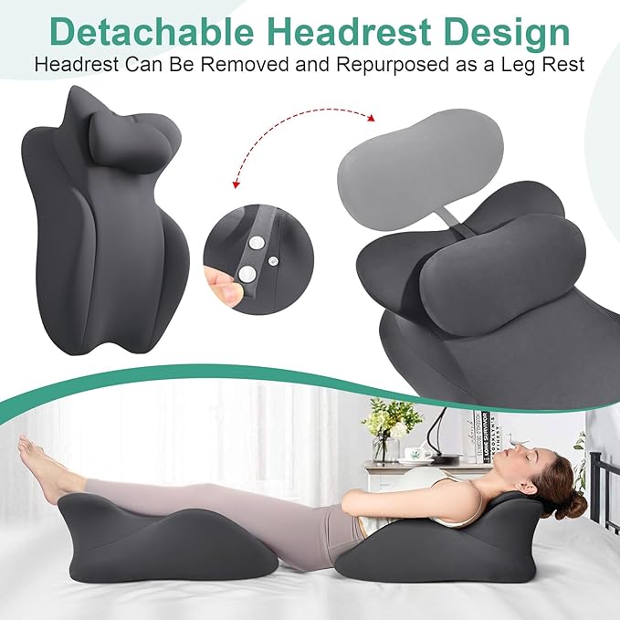 Memory Foam Wedge Pillow, Prone Pillow Headboard & Bed Reading Pillow, Multifunctional Ergonomic Support for Back Pain, Acid Reflux, Sitting Up, Back Cushion with Removable Stretch Cover (Dark Gray)