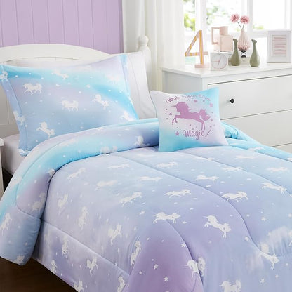 Kids Comforter Set Full Size for Girls, Glow in The Dark Unicorn Bedding Set 1 Comforter, 1 Decor Pillow, 2 Pillow Shams