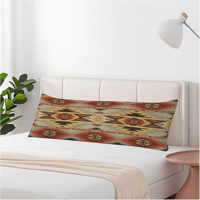 20"X54" Body Pillow Case Ethnic Aztec, Native American Style Geometric Boho Side Sleeper Body Pillow Covers Long Pillowcase Protector Body Cushion Cover for Couch Bed Sofa Car