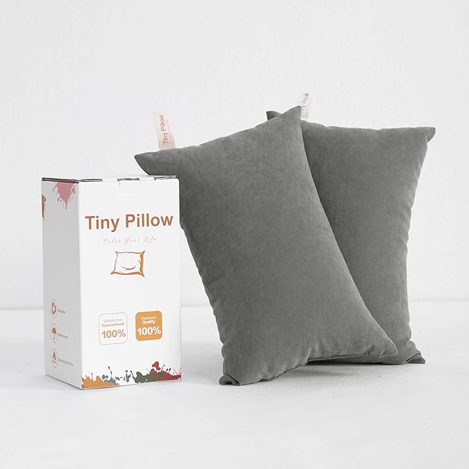 BEDSUM 2 Pack Tiny Pillows, 11"x7" Microfiber Mini Pillow for Travel, Pets, Soft and Machine Washable Small Pillows for Neck, Wrist, and Knee Comfort, Dark Grey