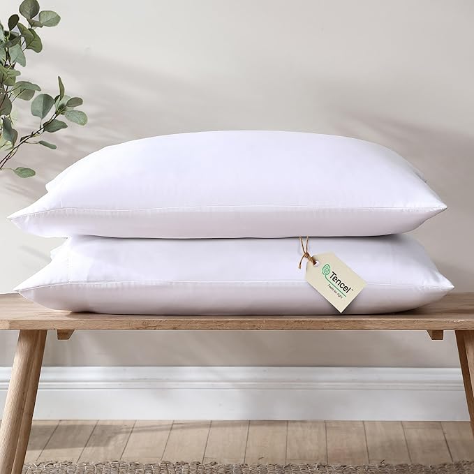 100% Eucalyptus Tencel Lyocell Cooling Pillowcases (2pc), Silky Soft & Smooth Pillow Cases, Sustainably Made, Sensitive Skin & Acne Pillowcase, Hypoallergenic - Std, White