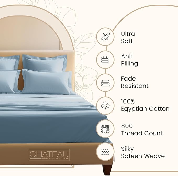 100% Egyptian Cotton Sheets For California King Size Bed, 800 TC Cal King Sheet Set, Elasticated Sheet & Pillowcase Sets, No Pill & Shrink, Soft & Comfy Naturally Cool & Breathable - French Blue