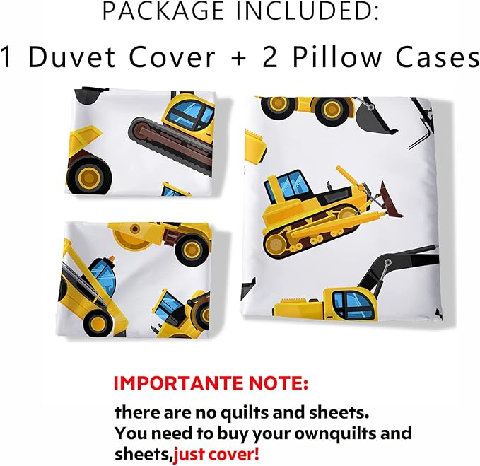 CVHOUSE Tractor Bedding Full Size,Excavator Truck Tractor Bedding Set for Boys Kids Teens,Tractor Comforter Set Cover Soft,1 Duvet Cover 2 Pillowcases 3 Piece,Boys Room Decor