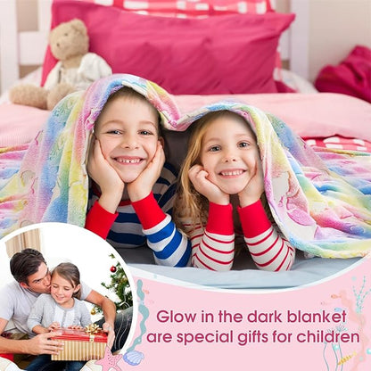 Glow in The Dark Blanket for Girls, Mermaid Blanket for 4-9 Year Olds and Mermaid Toys - Soft Warm Furry Kids Throw Blanket, for Girls Toys Age 6-8 Mermaid Birthday Gifts, 50"x60"