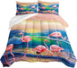 HOSIMA Flamingos Comforter Queen Size,Pink Wild Flamingo Bedding Tropical Beach Room Decor,Seaside Home Decor Hawaiian Vacation Style Bedding for Girls Kids with 2 Pillow Cases.