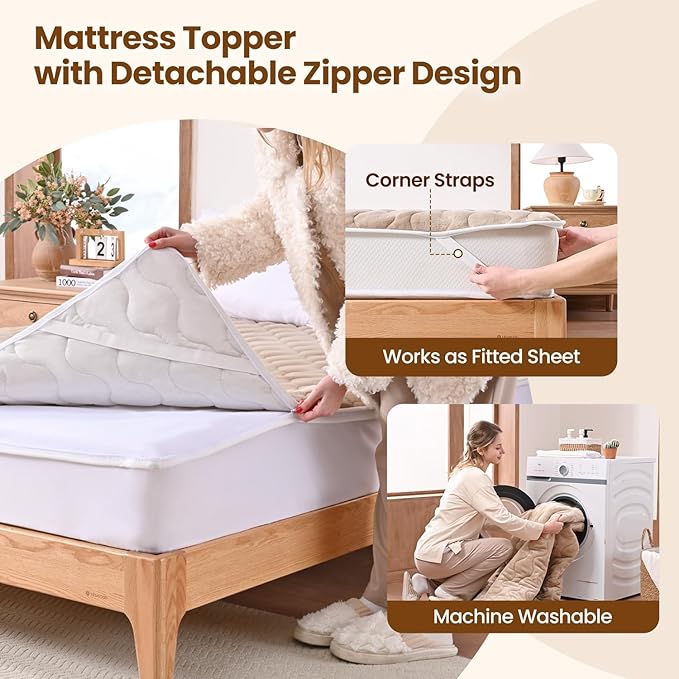 Bearhug Queen Electric Mattress Pad, Dual Control Bed Warmer with 10 Heat Level, Auto Shut Off Timer, Zipper Heated Mattress Pad with Deep Pocket Up to 18",ETL Certified, Machine Wash 60" x 80", Brown