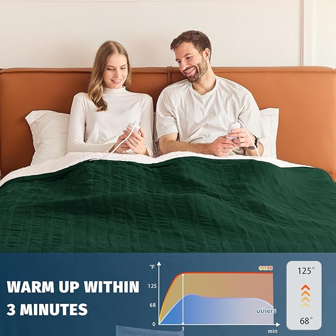 Heated Electric Blanket Queen Size - 84" x 90" Heating Blanket with Dual Control, 10 Heating Levels & 8 Hours Auto Off, Soft Warm Flannel Blanket, Christmas Birthday Gifts for Senior Grandma