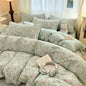 Duvet Cover King 3Pcs Green Pink Floral Bedding Set for Girls Kids Botanical Flower Bedding Reversible Striped Pattern Soft Microfiber Sage Green Bedding with 2 Pillowcases(No Comforter)