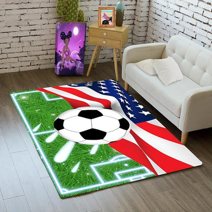 Soccer Rugs for Boys Bedroom - Sports Rug for Boys Bedroom Decor Football Carpet, Football Room Decor for Teens Kids Carpet, Soccer Field Carpet for Playroom Living Room, 2x3 Feet