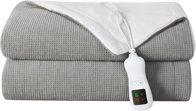 Electric Heated Blanket Throw Size, Washable Blanket Warmer for Home for Adults, Fast Heating, Super Cozy Soft Fabric, 50" x 60", 9 Heat Levels, 1-9H Auto-Off, ETL Certified, Gray