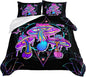 HOSIMA Mushroom Bedding Comforter Sets, Forest Fungi Plant Theme Cartoon Butterfly Mushroom Decor Toddler Comforter Set,Magic Hexagram Black King Size Comforter with 2 Pillowcases.