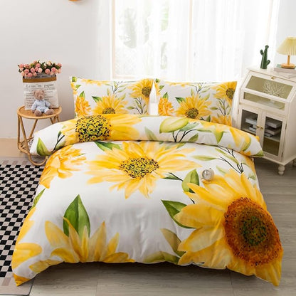 CVHOUSE Sunflower Bedding King Size, Garden Floral Set for Girls Kids Teens, Aesthetic Farmhouse Comforter Cover Soft, 1 Duvet 2 Pillowcases 3 Piece, Room Decor, 90'x102'