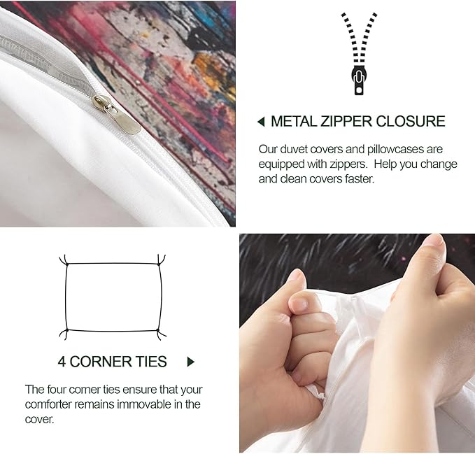 Panda Duvet Cover Twin Size, Street Graffiti Panda Bedding Set 2 Piece Kids and Adults Fun Colorful Comforter Cover and 1 Pillow Sham with Zipper Closure