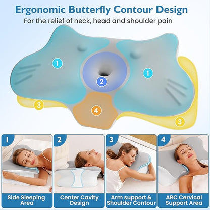 Cervical Pillow for Neck Pain Relief, Neck Pillow for Sleeping Side Sleeper Ergonomic Memory Foam Support Pillows Back Sleepers for Sleeping,Machine Washable Pillowcase(1PCS Grey)