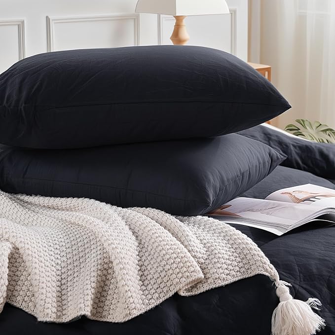 NEXHOME PRO Cal King Duvet Cover Set, 100% Certified Organic Cotton with Washed Feel & Linen-Like Texture, Comfortable & Breathable, Home Bedding Set Dark Grey (No Comforter) 10498