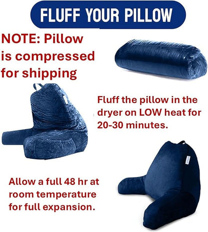 ComfortSpa Reading Pillow for Kids Teens Adult, Back Rest Pillow with Arms, Pockets, Washable Cover; Use as Back Pillow for Bed Sitting Up for Bedrest, Relief from GERD Heartburn (Standard Blue)